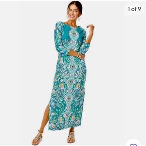 Lilly Pulitzer UPF 50 ChillyLilly Seralina Maxi Dress  Valencia Teal Rain